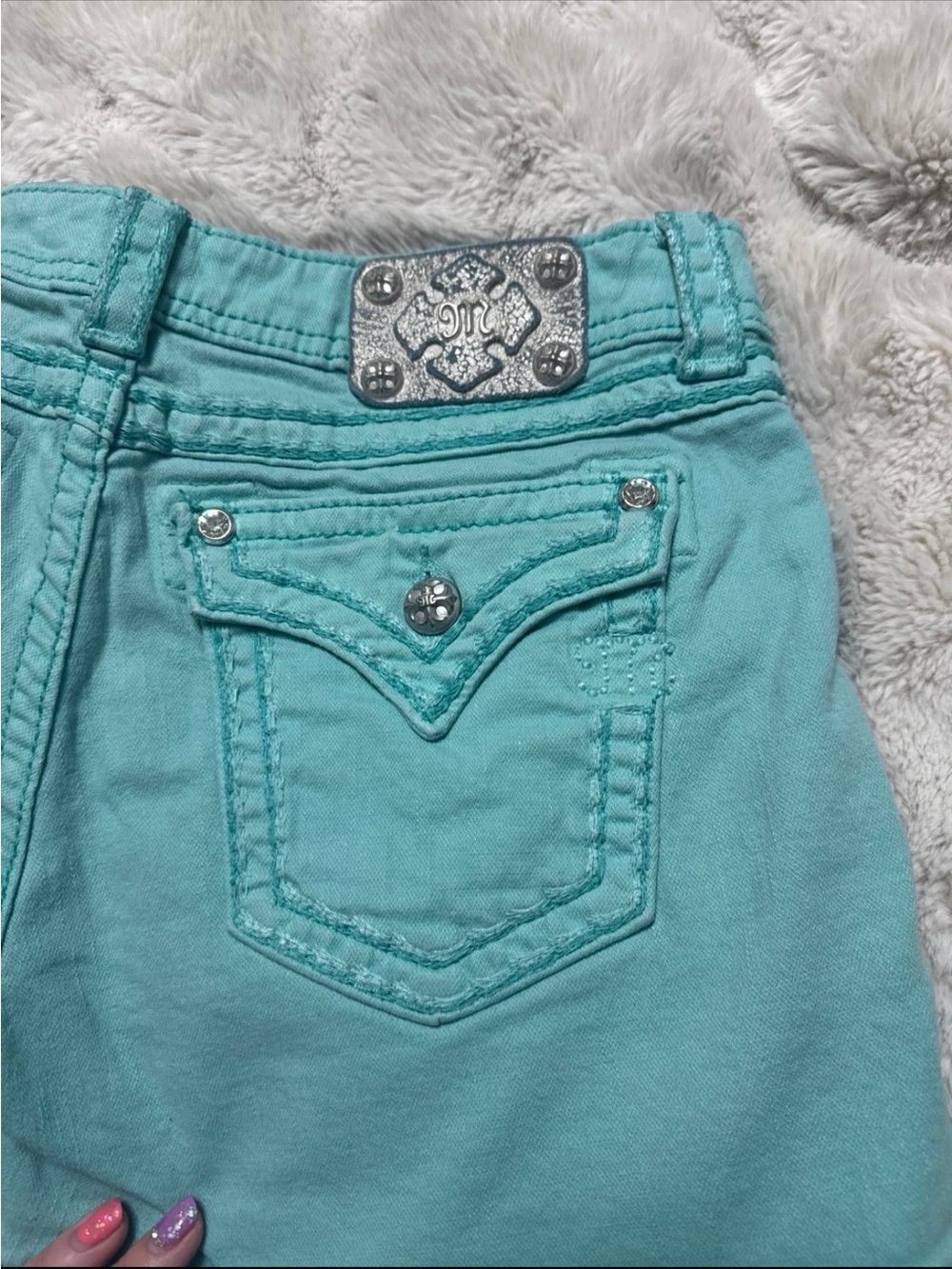 Miss Me Turquoise Shorts with Rivet Detail